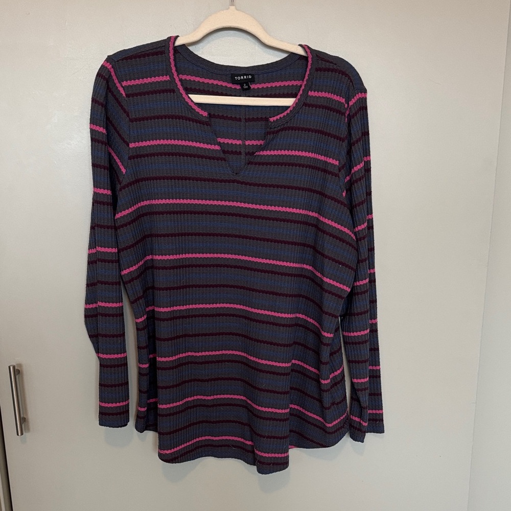 Torrid Long Sleeve Top - Pink and Black Stripes